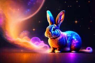 rabbit in the night sky generative AI digital illustration