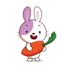 happy bunny hugging a carrot cartoon