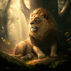 Lion in a Forest Three