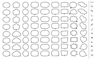 シンプルで白背景に黒線のフレーム付き吹き出し(ふきだし)セット_すきまのあるフキダシ素材