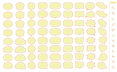 ポップで使いやすいシンプルな吹き出しセット_黄色スキマオレンジ線_ベクター素材_背景透過