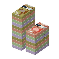 Canadian Dollar Vector Illustration. Canada money set bundle banknotes. Paper money 10, 20, 50, 100 CAD. Flat style. Isolated on white background. Simple minimal design.