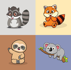 Collection of Cute Mammal Animals Koala,Sloth,Red Panda,Racoon  © KholiqStudio