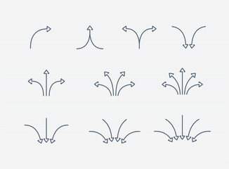direction arrow icon set: multi directional line arrows. editable stroke vector illustration
