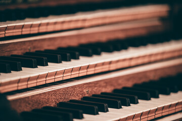 Indoor concert background abstract people performing music instruments in symphony orchestra
