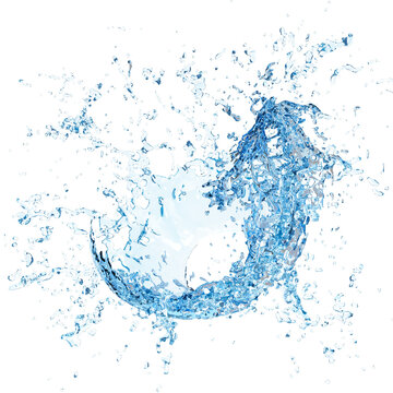 3d clear blue water scattered around, water splash transparent isolated. 3d render illustration