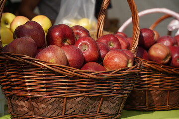 A huge number of fresh apples of different varieties on a big sale