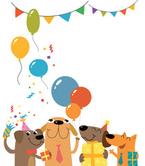 Birthday greeting card with funny cartoon dogs, greeting card for a colleague, employee, partner. Vector illustration