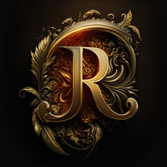 The letter R with golden floral details