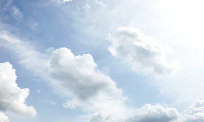 Fototapeta na wymiar Panoramic photo of blurred sky. Blue sky background with cumulus clouds