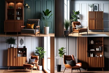 Designing a Minimalist Apartment with a Timeless Twist: Using AI-Generated 3D Renderings for Unique Domestic Architecture, Furniture Design, Interior Decor, and Indoor Art Illustrations, Chair, Stofa