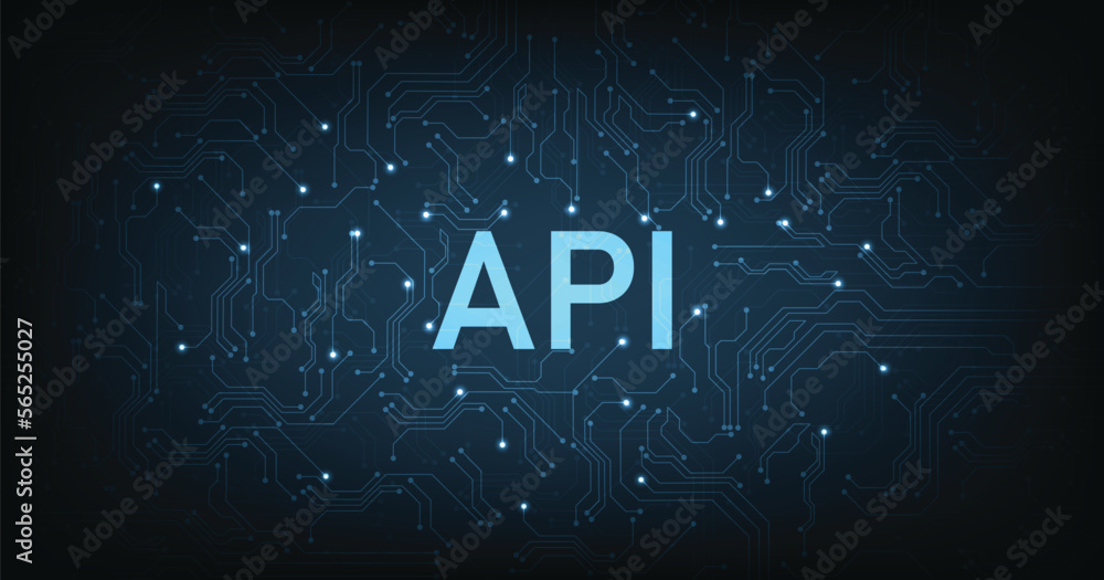Poster (api) application programming interface on blue background. software development tools, information 