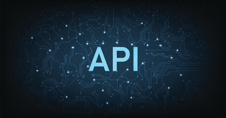 (API) Application Programming Interface on blue background. Software development tools, information technology, modern technology, internet.