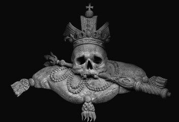 Thus passes the glory of the world (Lat.: Sic transit gloria mundi). Human skull in a crown as...