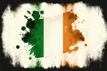 Fototapeta na wymiar Explosion of colors forming the Irish flag on white background. Generative AI