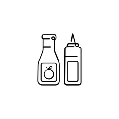 Ketchup and Tomato Bottle Line Style Icon Design