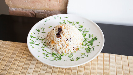 Oriental style fried rice dish.