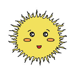 Hand drawn happy sun emoji. Summer doodle. Single vector element for design