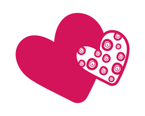 Two heart pink color with pattern on white background