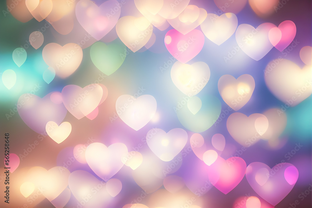 Poster abstract texture of bokeh heart shaped light. love valentine day concept. sparkling light background