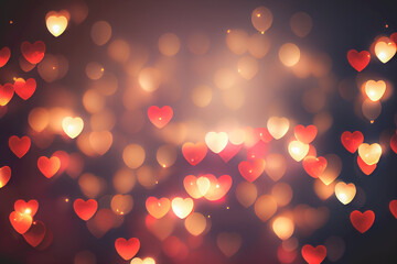 Abstract texture of bokeh heart shaped light. Love Valentine day concept. Sparkling light background