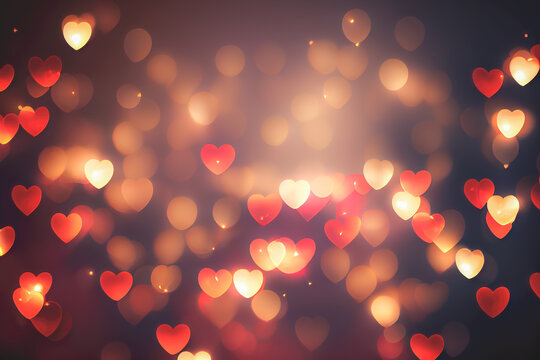 Abstract texture of bokeh heart shaped light. Love Valentine day concept. Sparkling light background