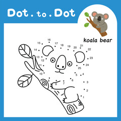 Dot to dot educational game and coloring book of koala bear animal cartoon for preschool kids activity about learning counting number and handwriting practice worksheet. vector illustration © Jehsomwang