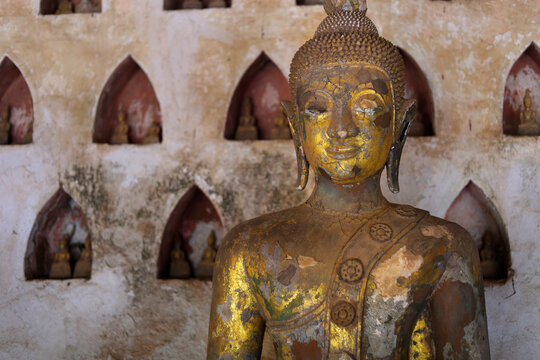 Antique statue of buddha in Si Saket temple at Vientiane-Laos