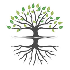 A tree with roots illustration is a visual representation of a tree, showcasing not only its above-ground structure but also its intricate underground root system.