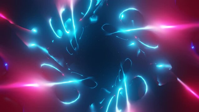 purple blue electrical glow energy in a spiral tunnel vj loop 3d background. 4k footage