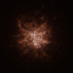 Vitebsk, Belarus street lights map. Satellite view on modern city at night. Imitation of aerial view on roads network. 3d render