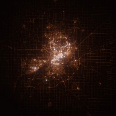 Fort Wayne (Indiana, USA) street lights map. Satellite view on modern city at night. Imitation of aerial view on roads network. 3d render