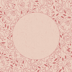 Label with hand drawn flowers and leafs. Vector decorative floral abstract background.