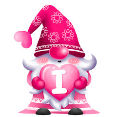 Valentine with Gnomes or cartoon gnomes on a cute for sticker , t shirt , decoration, card