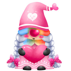 Valentine with Gnomes or cartoon gnomes on a cute for sticker , t shirt , decoration, card , illustration 