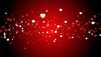 Love particle for valentine's day. Multiple red heart and white-shaped design on Red.