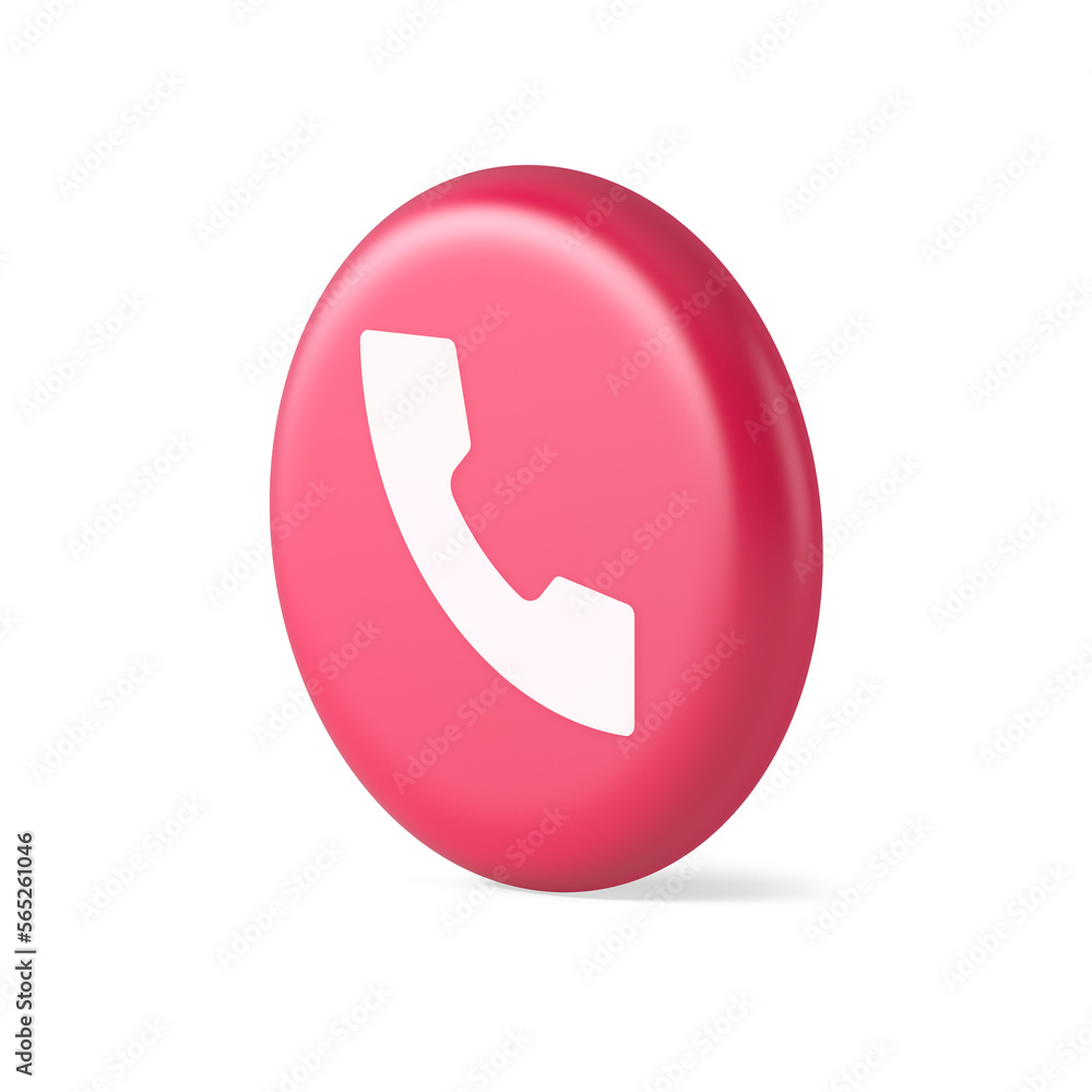 Poster helpline hotline call center phone handset circle button 3d round realistic icon