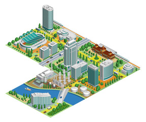 Obraz premium ブロックのように組み合わせれば大きな都市になる街並みイラスト「ブロックタウンA」 バリエーションあり