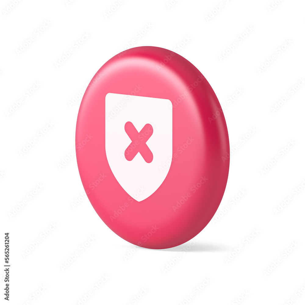 Poster decline shield button cross mark wrong unsend defense virtual guard 3d round realistic icon