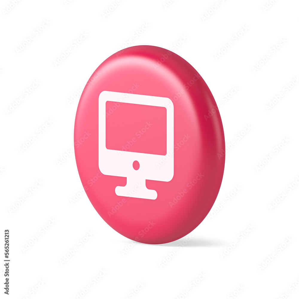 Poster computer monitor connection button cyberspace digital technology 3d round realistic icon