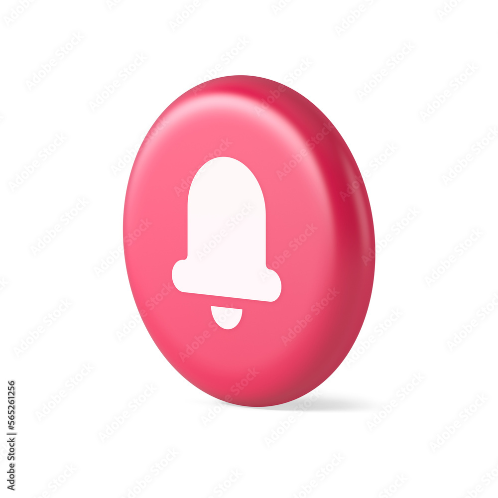 Poster Handbell ring sound notification button incoming message call notification 3d round realistic icon