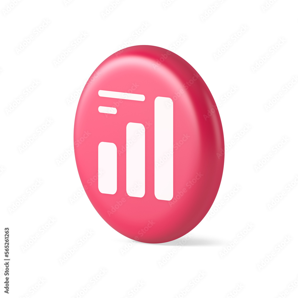 Poster bar graph business analyzing button diagram profit progress stock market stats 3d realistic icon