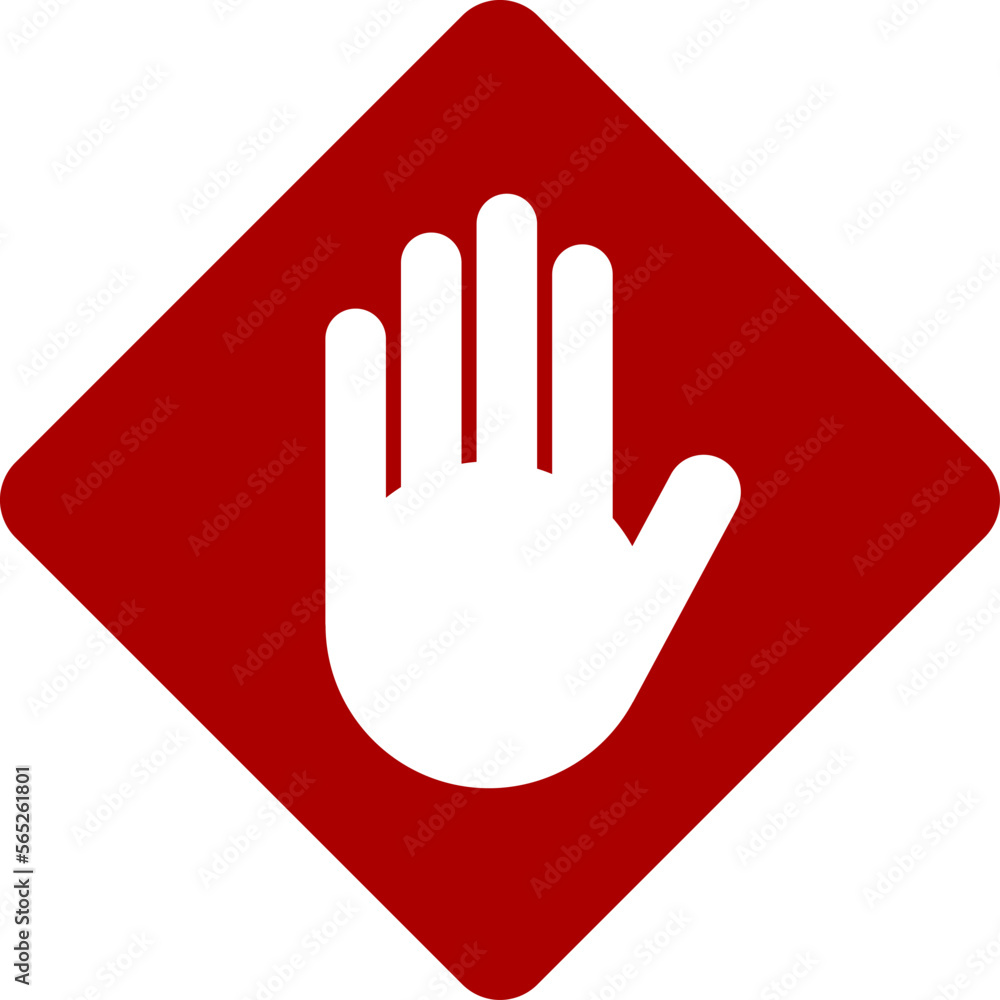 Aufkleber red stop hand palm block diamond-shaped sign or adblock or do not enter icon. vector image.