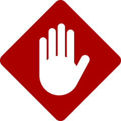 Red Stop Hand Palm Block Diamond-Shaped Sign or Adblock or Do Not Enter Icon. Vector Image.