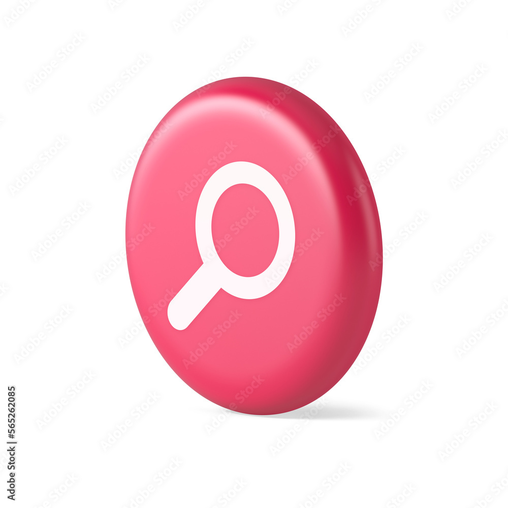 Poster Browsing internet searching button magnifying glass analyzing information 3d round realistic icon