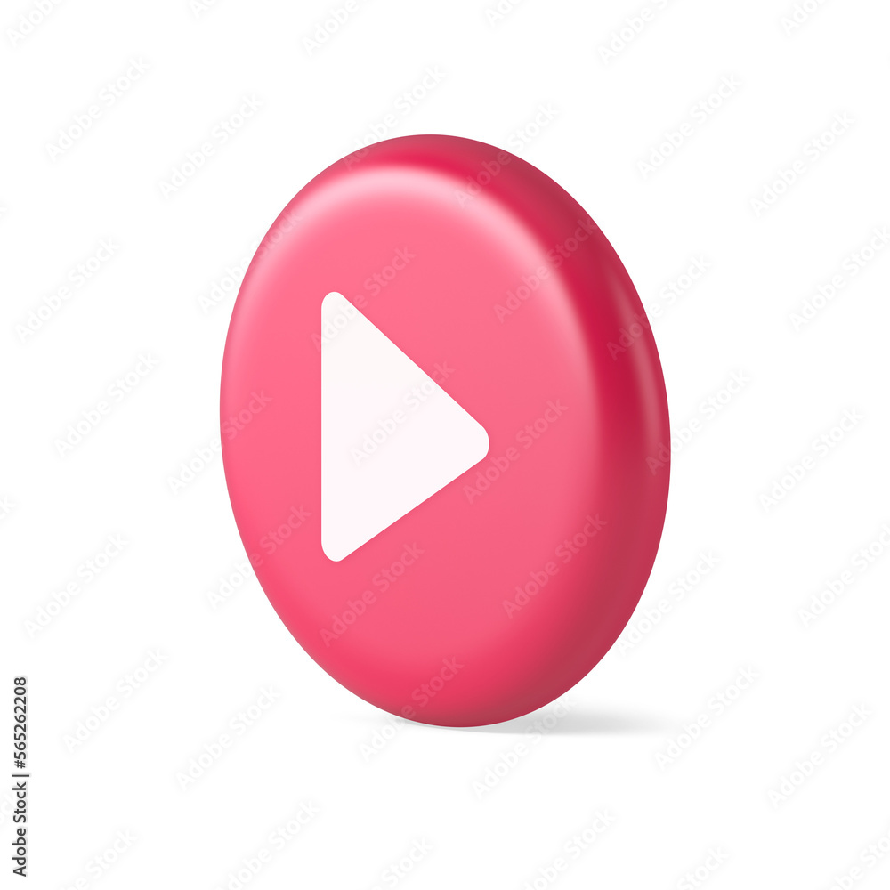 Poster play button triangle right arrow multimedia content player web app design 3d round realistic icon