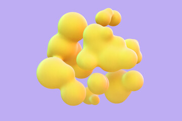 3D abstract liquid bubbles on gray background. Concept of future science: floating spheres, organic shapes or particles. Fluid bright yellow surreal shapes in motion EPS 10, vector illustration. - 565262603