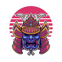Japanese samurai mask head illustration