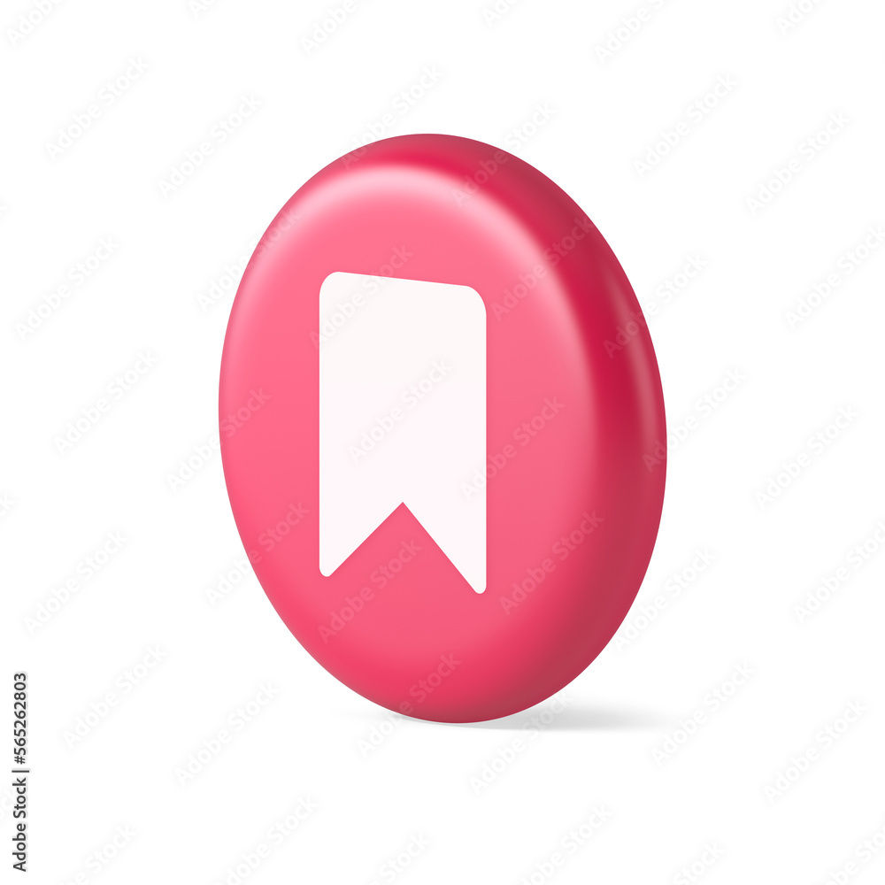 Poster bookmark tag flag button book reading document learning remember web app 3d round realistic icon