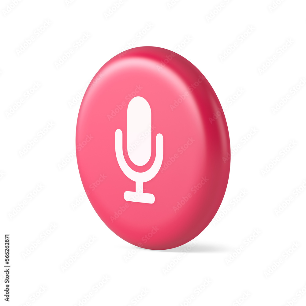 Poster microphone voice sound recording broadcasting button web app media communication 3d realistic icon